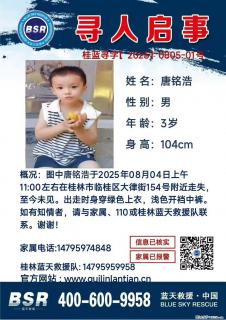 【寻人启事】图中唐铭浩于2025年08月04日上午11:00左右在桂林市临桂区大律街154号附近走失 - 驻马店28生活网 zmd.28life.net